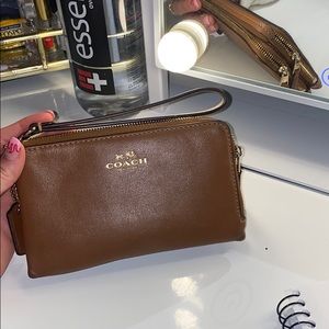 brown leather coach wrist wallet
